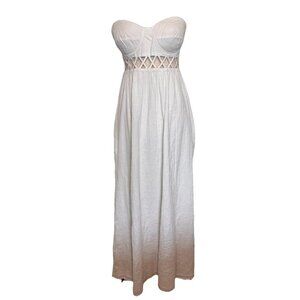 $400 Mara Hoffman Maxi Dress Size 6 White Sweetheart Neck Bodice Fitted Cutout